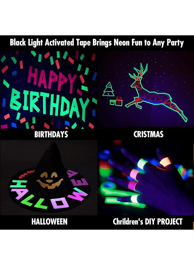 erorex Glow In The Dark Tape 6 Pack Colored Luminous Masking Tape Party Supplies Light Up Party Favors Uv Blacklight Reactive Kids Craft Set Fluorescent Cloth Tape Assorted 0.59Inch X 16.4Ft - Image 2