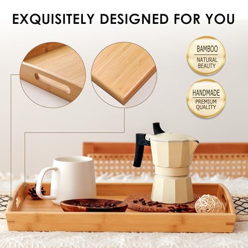 Joy&Grace Bamboo Serving Tray with Handles, Dinner Food Tray for Bed Breakfast Eating and Serving, for Coffee Table Ottoman TV, Decorative Wood Large Charcuterie Platter 16.8 x 12.5 inch 1 Pack - Image 3