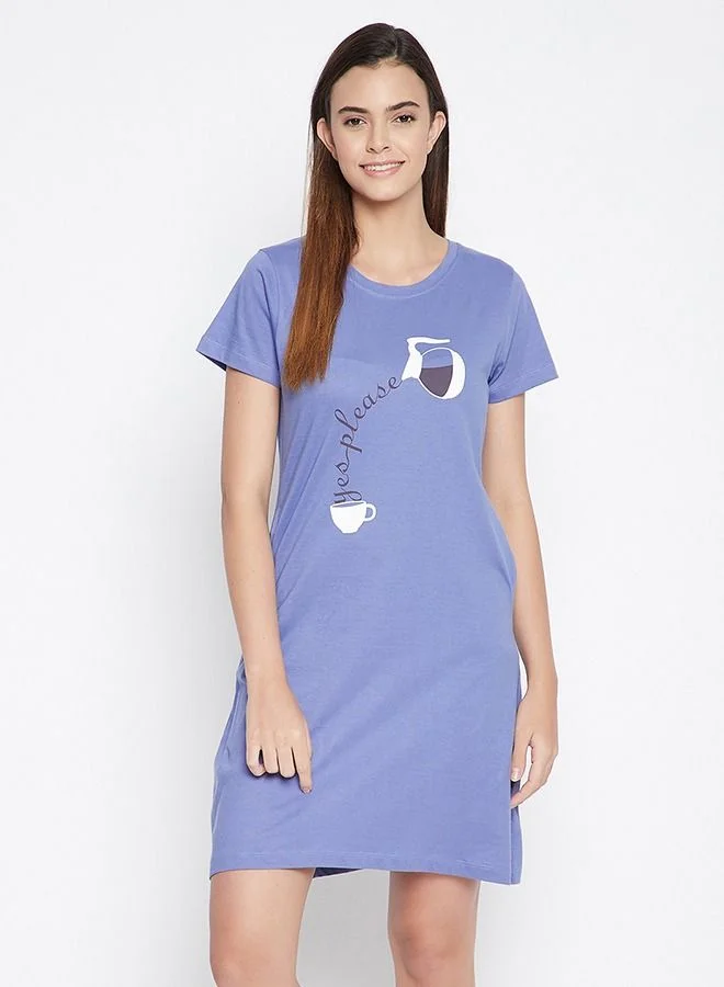 كلوفيا Clovia Text and Graphics Print Short Night Dress in Blue - Cotton