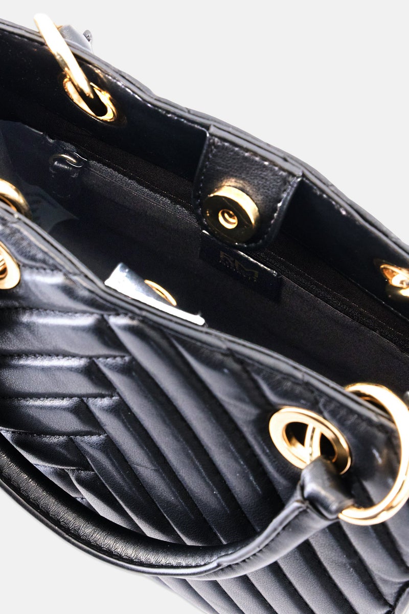 Rebecca Minkoff Women Brand Logo Satchel Bag, Black - Image 4