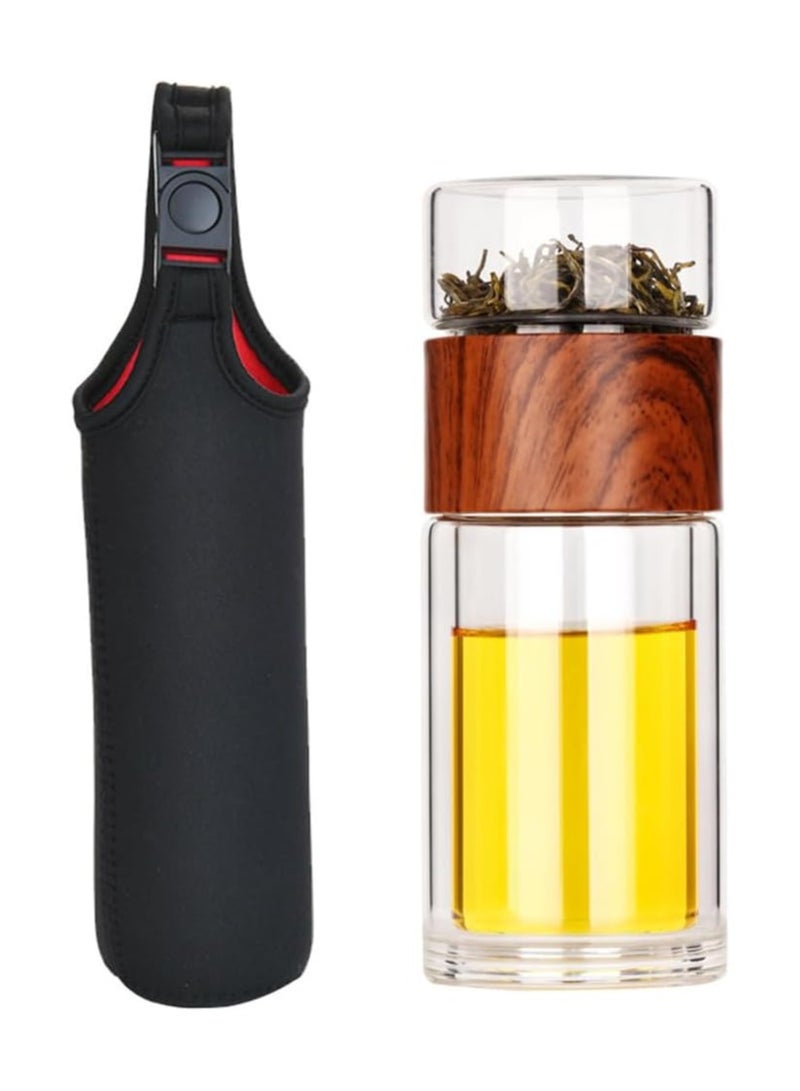 Arabest Double Wall Glass Tea Infuser, Travel Mug with Strainer Tea Tumbler Bottle Leakproof for Loose Leaf Flower Herbal Tea Bags 12oz/360ml  - Image 1