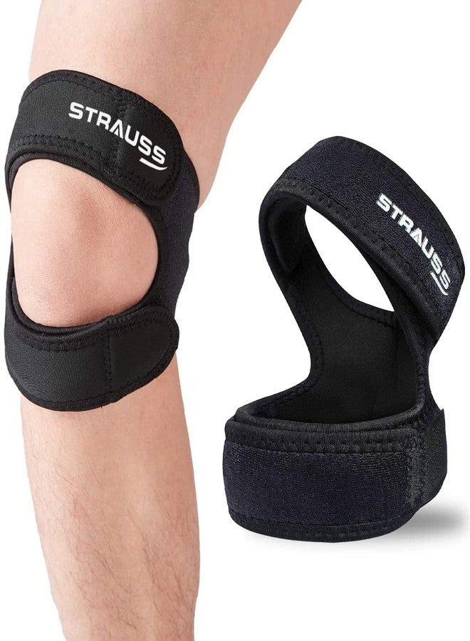 STRAUSS Adjustable Knee Support Patella (Dual Strap)| Compression Knee Brace for Men and Women | Breathable Material |Knee Straps for Gym, Fitness, Basketball, Injury Recovery, Running, Sports,(Black) - Image 1