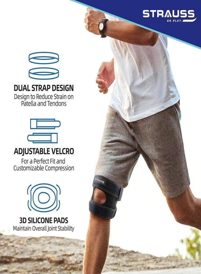 STRAUSS Adjustable Knee Support Patella (Dual Strap)| Compression Knee Brace for Men and Women | Breathable Material |Knee Straps for Gym, Fitness, Basketball, Injury Recovery, Running, Sports,(Black) - Image 4