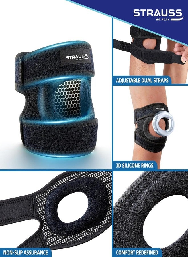 STRAUSS Adjustable Knee Support Patella (Dual Strap)| Compression Knee Brace for Men and Women | Breathable Material |Knee Straps for Gym, Fitness, Basketball, Injury Recovery, Running, Sports,(Black) - Image 3