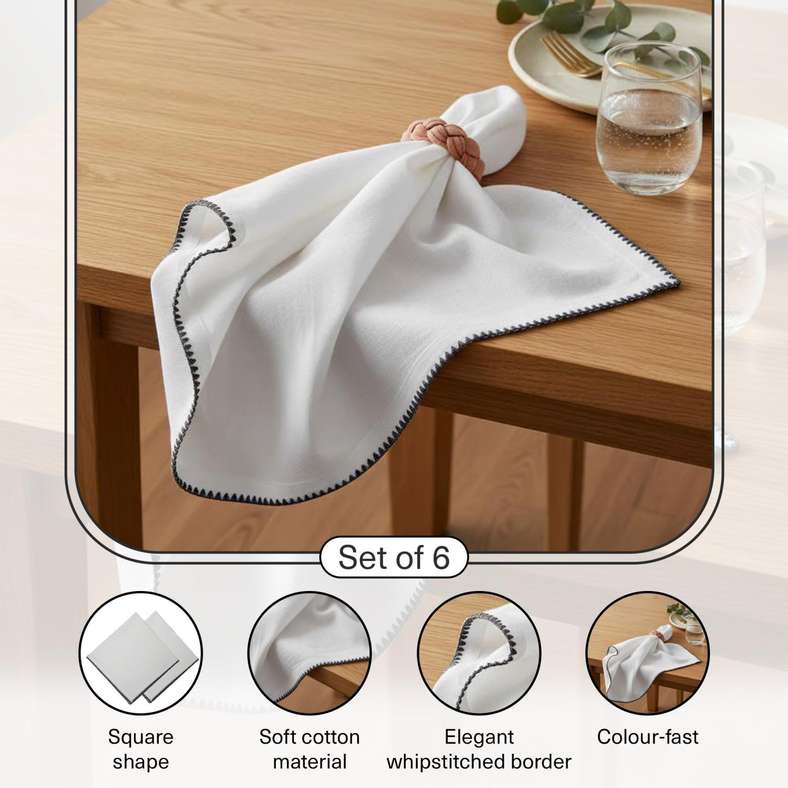 Pan Home طقم مناديل مطرزة ببطانية إيسلاي - أبيض - Image 4