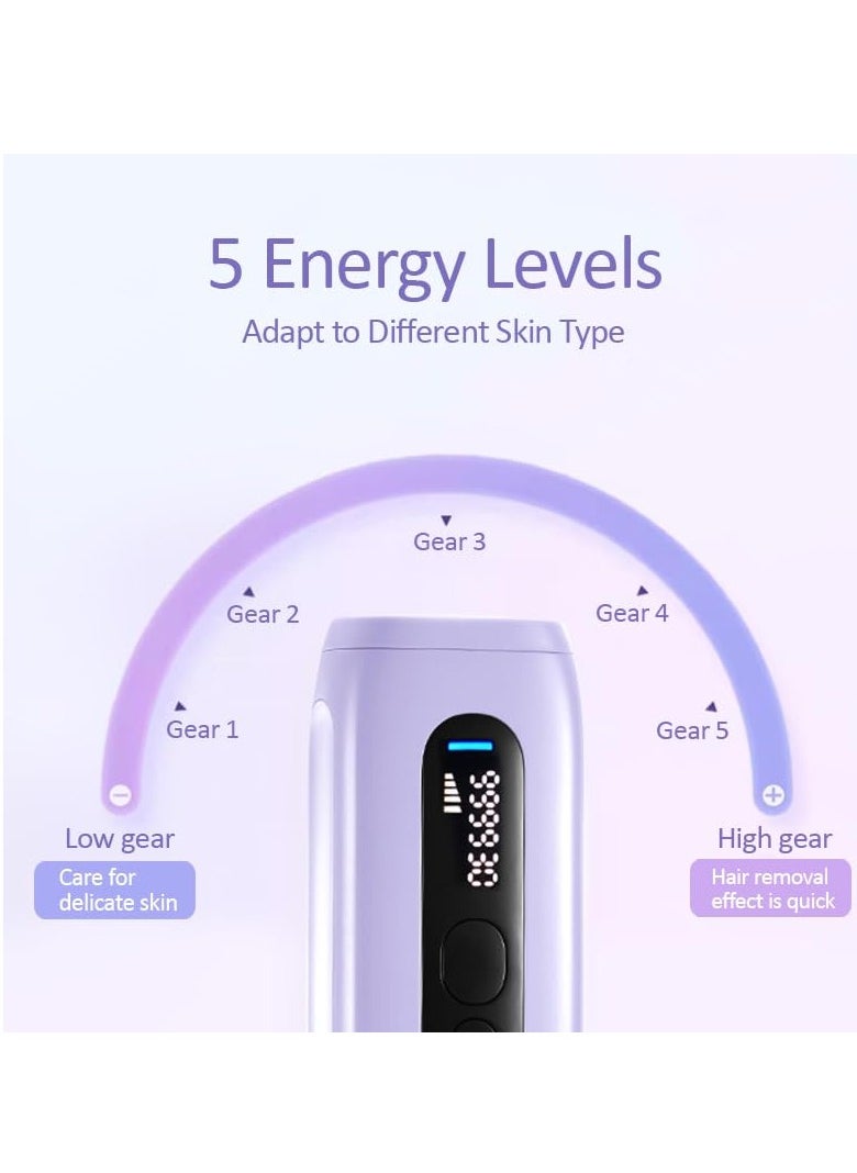 Excefore IPL Hair Removal Device Double Ice Cooling System, Laser Hair Removal Device 999,999 Shocks Red Light, 5 Energy Levels, Unlimited Flashes, Painless Hair Removal Machine for Women Men Bikini Face  - Image 3