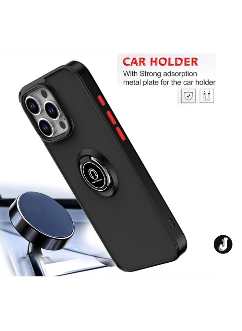 JAJEEK iPhone 16 Case Cover – Blue Matte Shockproof Bumper with Metal Ring Holder Kickstand & Car Magnetic Mount - Image 3