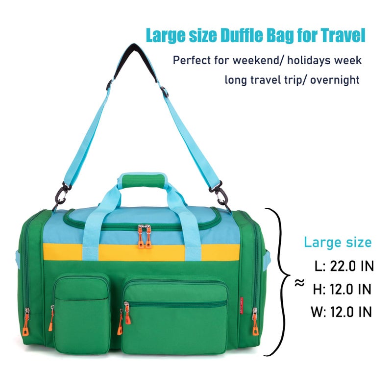 HawLander Large Kids Duffle Bag for Travel, Overnight, or Weekender, 22" inch (Green Yellow) - Image 5