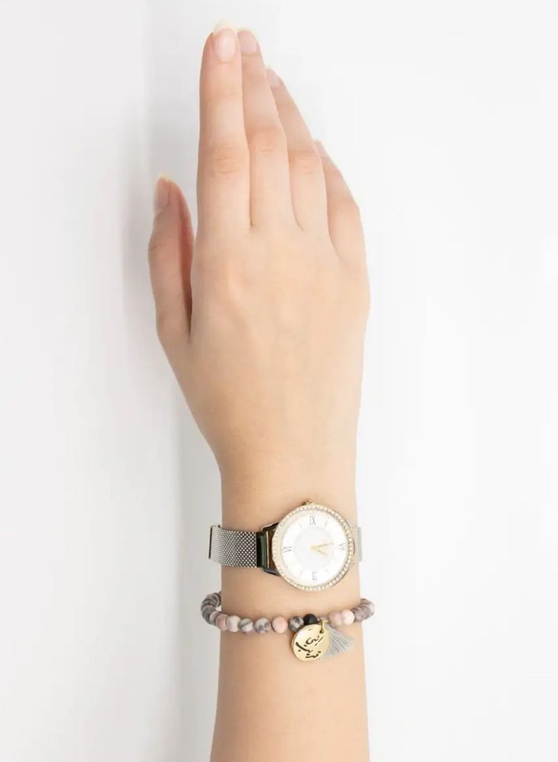 أم أم أيه من معدن الإنسان سبحة وسوار إني قريب المكونة من الأحجار الكريمة مع قلادة مطلية بالذهب عيار 18 قيراط - Image 4