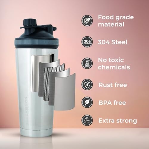BLACKBUCK Shaker Pro: Doublewall Vacuum Insulated Stainless Steel Shaker With Noise Proof Technology,Superior Shake Without Leaks,Best For Pre Workout Shakes And Protein Mixes(Oyster Silver),750 ml - Image 5