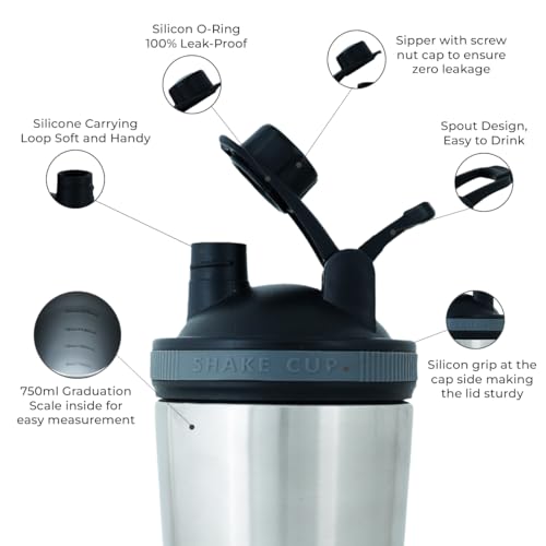 BLACKBUCK Shaker Pro: Doublewall Vacuum Insulated Stainless Steel Shaker With Noise Proof Technology,Superior Shake Without Leaks,Best For Pre Workout Shakes And Protein Mixes(Oyster Silver),750 ml - Image 2