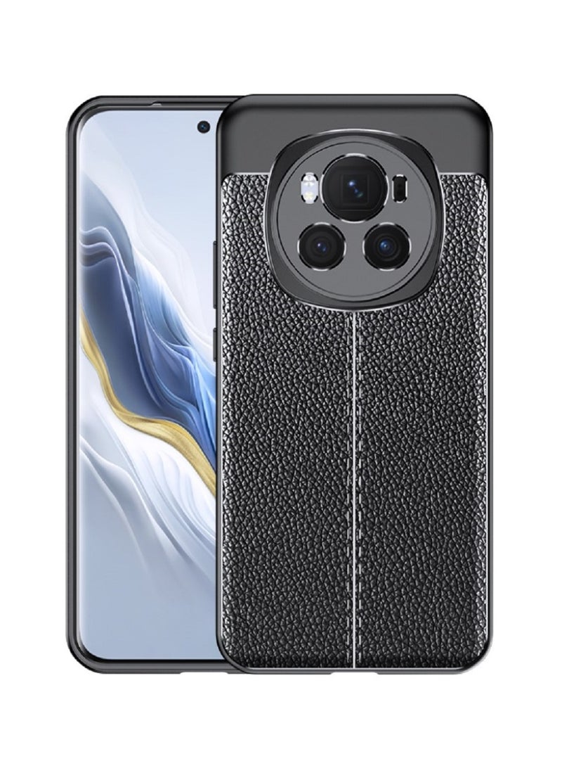 Case For Honor Magic 6 Pro 5G   ,- Brushed Shockproof Cover Leather Pattern Durable Protection Case Anti-Slip - With Ultra Protection For Camera - Black - Image 1