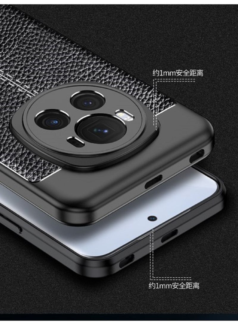 Case For Honor Magic 6 Pro 5G   ,- Brushed Shockproof Cover Leather Pattern Durable Protection Case Anti-Slip - With Ultra Protection For Camera - Black - Image 4