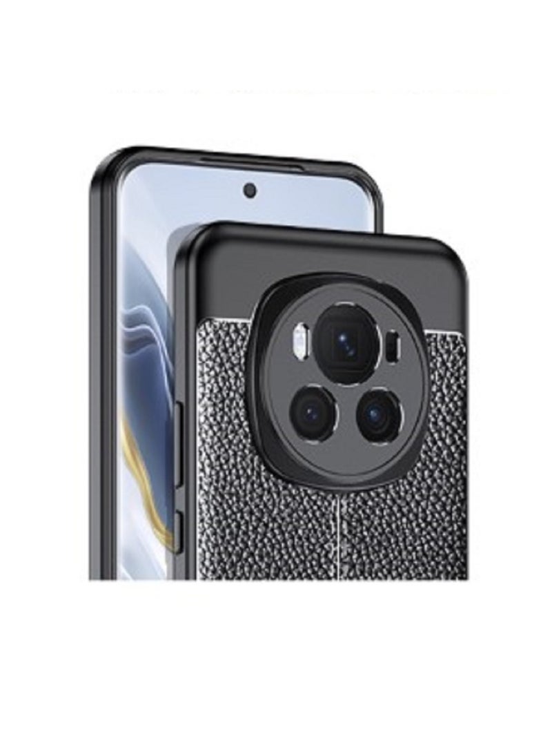 Case For Honor Magic 6 Pro 5G   ,- Brushed Shockproof Cover Leather Pattern Durable Protection Case Anti-Slip - With Ultra Protection For Camera - Black - Image 5