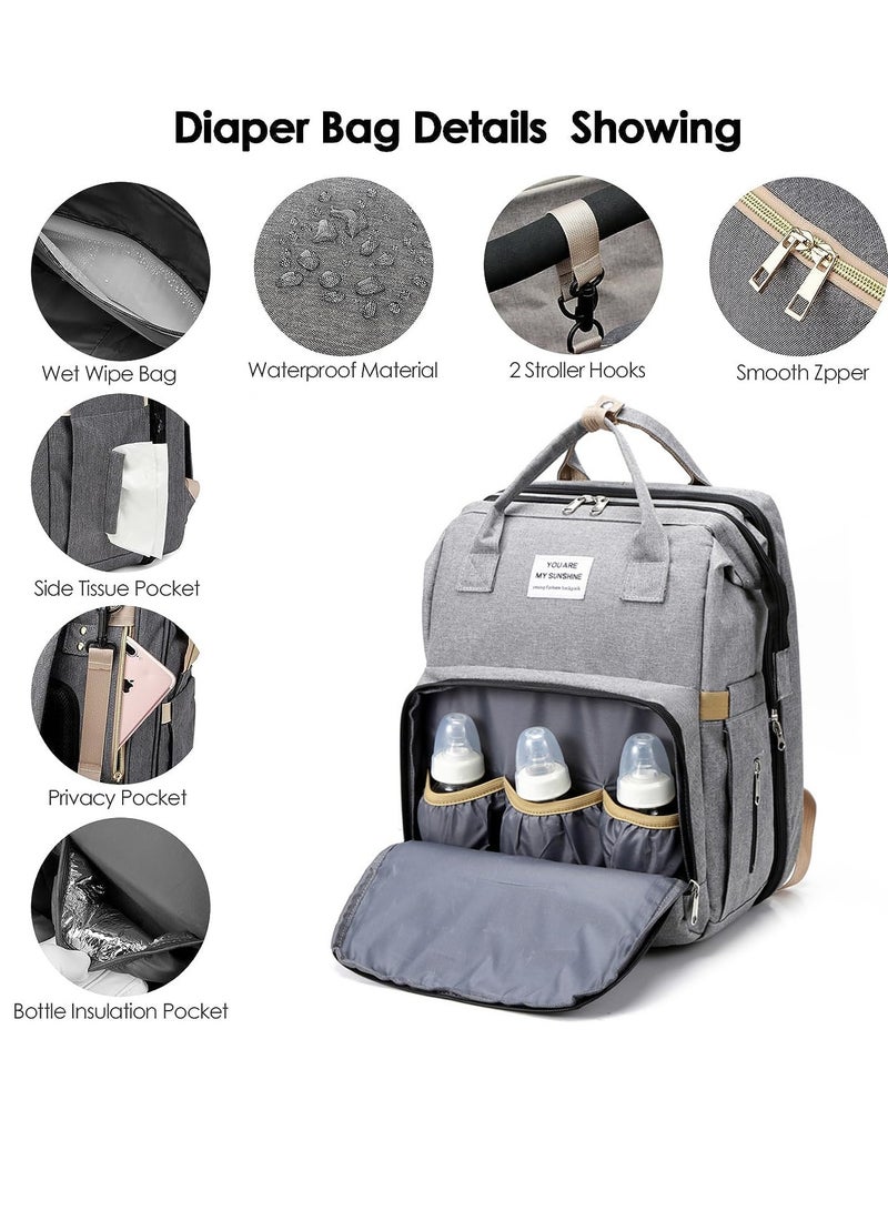 Diaper Bag Backpack Waterproof Diaper Changing Totes Multi-Function Travel Portable Bassinet Backpack Mommy Bag Large Capacity Baby Backpack for Boy Girl Baby Shower Gifts Folding Frib (Black) - Image 3