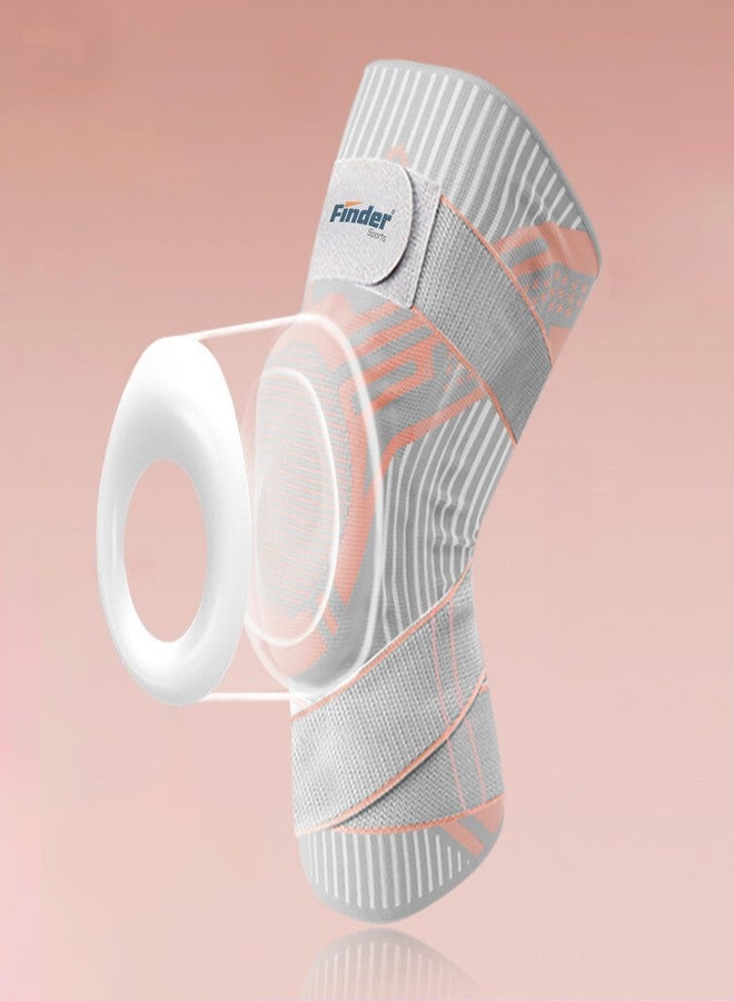 فايندر دعامة ركبة رياضية متطورة - امتصاص الصدمات بالسيليكون، دعم مرن، زنبرك ذاكرة، أحزمة ضغط مزدوجة، نقاط مانعة للانزلاق من مادة TPU - مثالية للجري وكرة السلة وتمارين الصالة الرياضية (PINK-X-STRAP، XXL) - Image 1