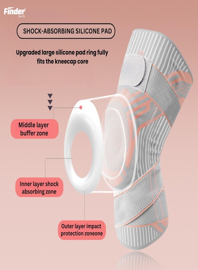 فايندر دعامة ركبة رياضية متطورة - امتصاص الصدمات بالسيليكون، دعم مرن، زنبرك ذاكرة، أحزمة ضغط مزدوجة، نقاط مانعة للانزلاق من مادة TPU - مثالية للجري وكرة السلة وتمارين الصالة الرياضية (PINK-X-STRAP، XXL) - Image 3