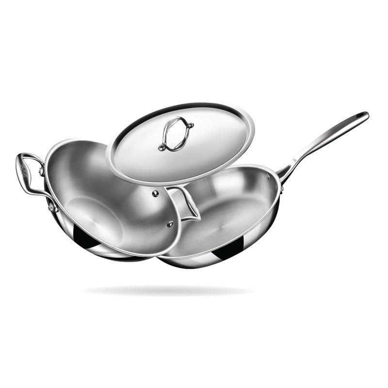 Stahl Artisan 3 Piece Triply Stainless Steel Cookware Set, Artisan Triply Kadhai 24cm + Artisan Triply Fry Pan 24cm with SS Pro Lid | Induction & Gas Compatible | Cookware Combo for Frying & Cooking - Image 1