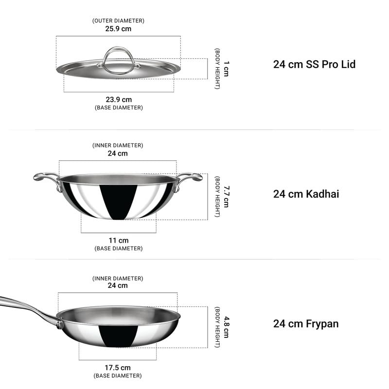 Stahl Artisan 3 Piece Triply Stainless Steel Cookware Set, Artisan Triply Kadhai 24cm + Artisan Triply Fry Pan 24cm with SS Pro Lid | Induction & Gas Compatible | Cookware Combo for Frying & Cooking - Image 5