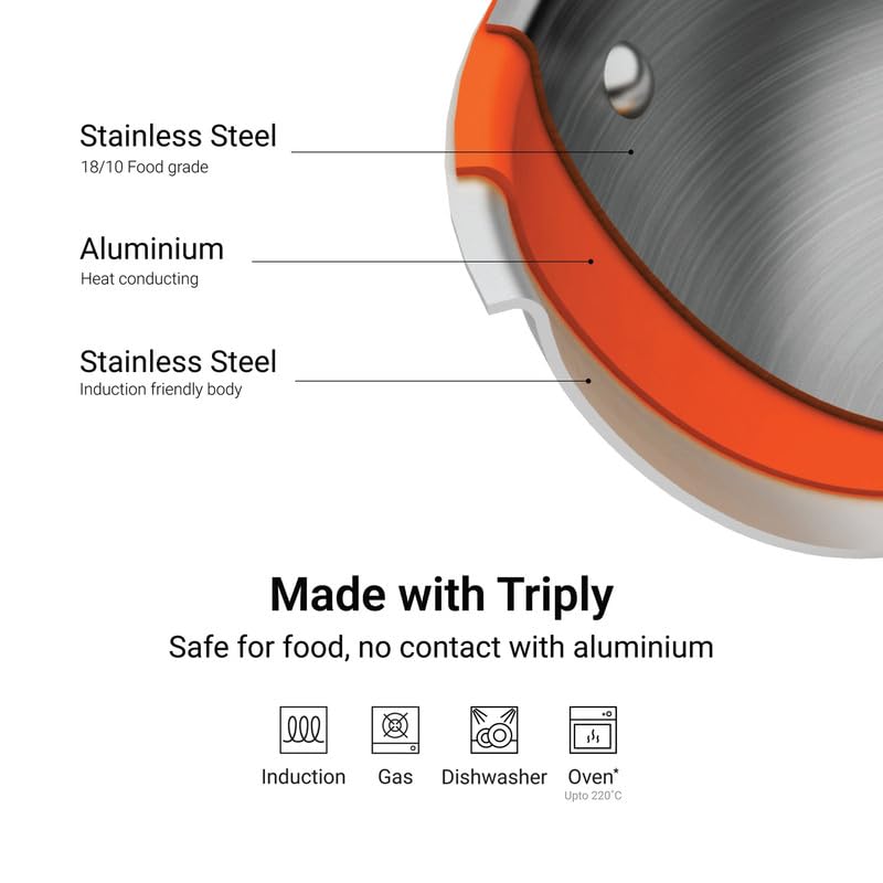 Stahl Artisan 3 Piece Triply Stainless Steel Cookware Set, Artisan Triply Kadhai 24cm + Artisan Triply Fry Pan 24cm with SS Pro Lid | Induction & Gas Compatible | Cookware Combo for Frying & Cooking - Image 3