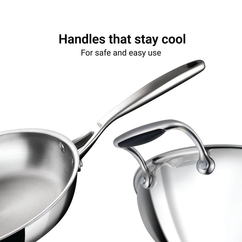 Stahl Artisan 3 Piece Triply Stainless Steel Cookware Set, Artisan Triply Kadhai 24cm + Artisan Triply Fry Pan 24cm with SS Pro Lid | Induction & Gas Compatible | Cookware Combo for Frying & Cooking - Image 4