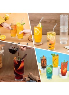 Arabest Ribbed Glassware Drinking Glass Set, 350ml Durable Fluted Glassware 4PCS Set, Vintage Drinking Glass Cups, Large Drinking Glasses, With Glass Straws and Brush, For All Purpose  - Image 3