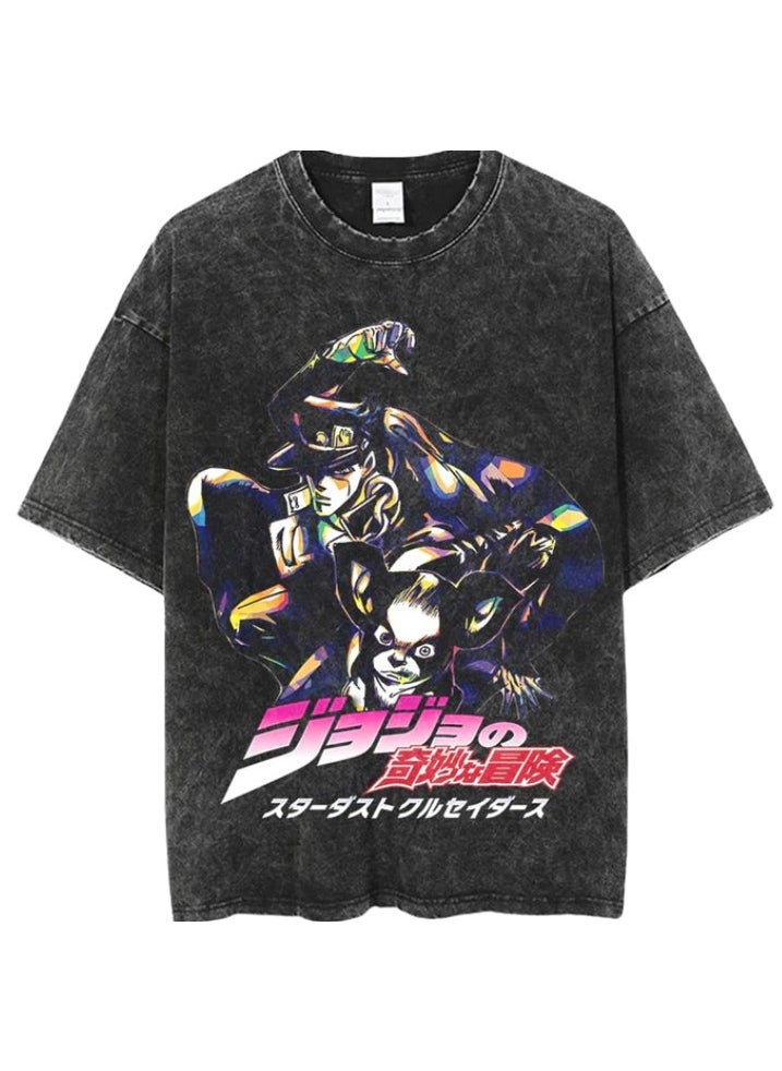 Generic - New Anime Printed T-shirt Short Sleeves 220g Cotton Men Womens Top Dull Black Crew Neck Anime Shirt 86 do 37 big picture - Image 1