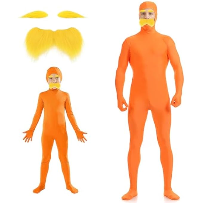 LORAX COSTUME, ONE PIECE SUIT FOR WOMEN AND MEN, UNISEX ONE PIECE COSTUME, ADULT FANCY DRESS, HALLOWEEN AND CARNIVAL WITH FACE OPENING, INCLUDES BEARD - Image 1