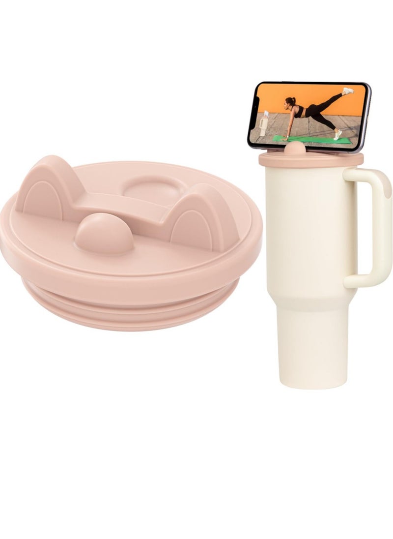 Generic - 40 oz Tumbler Lid Replacement Fit for Stanley Cup Silicone Multi-functional Cell Phone Holder Spill Proof Tumbler Covers for Stanley Cup Accessories for Stanley Quencher Travel Tumbler,Pink - Image 1