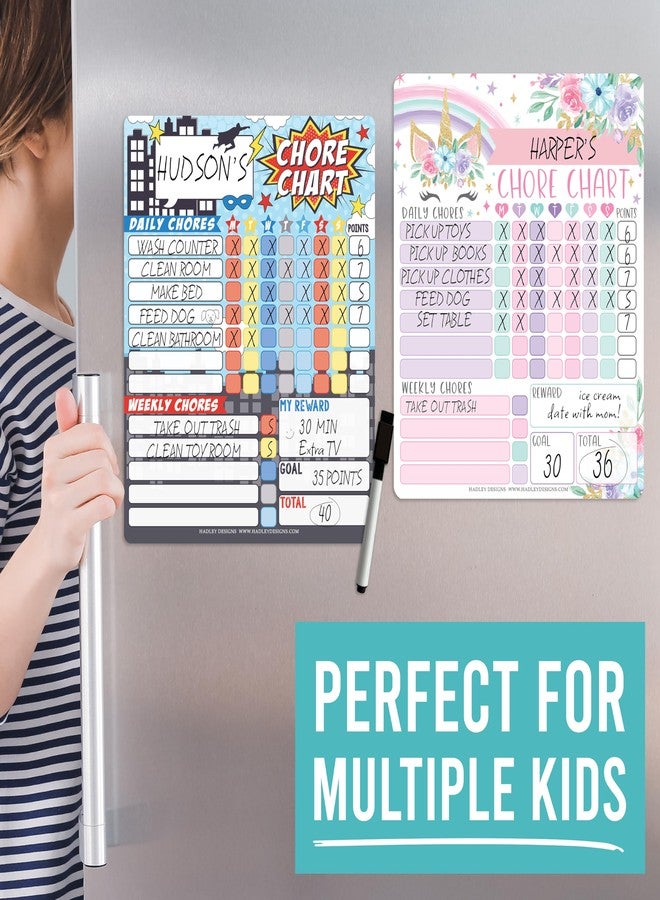 هادلي ديزاينز لوحة مهام مغناطيسية للأطفال - لوحة سلوك جيد للأطفال في المنزل، قابلة للمسح الجاف، قائمة مسؤوليات يومية وأسبوعية، لوحة مهام الأبطال الخارقين - Image 3