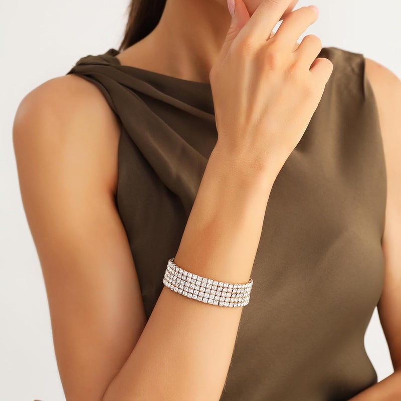 Zealmer Sparkle Multicolor Rhinestone Stackable Stretch Bracelets for Women - Image 3