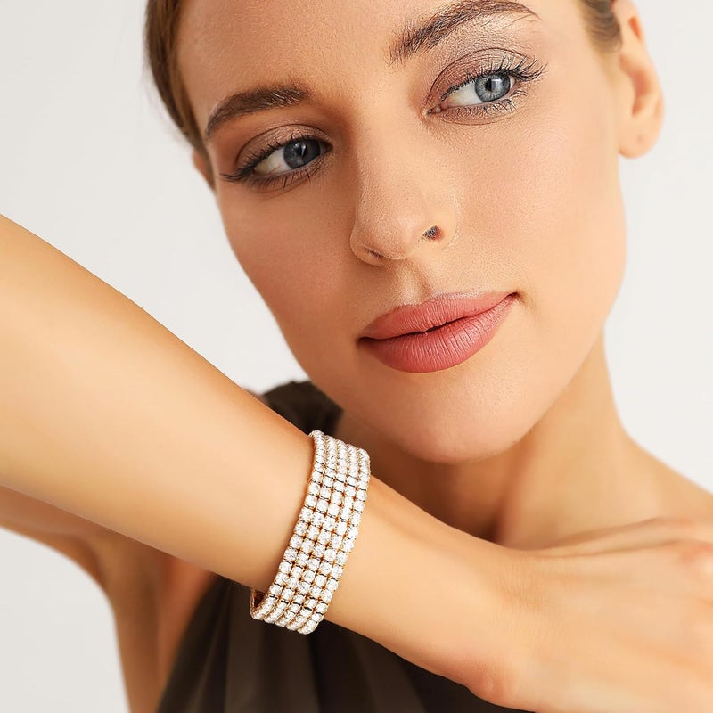 Zealmer Sparkle Multicolor Rhinestone Stackable Stretch Bracelets for Women - Image 4