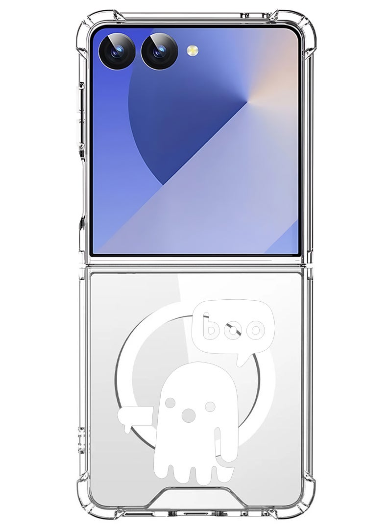 Theodor Magnetic Case for Samsung Galaxy Z Flip 7 Compatible with MagSafe Wireless Charging, Shockproof Phone Bumper Cover Boo - White - Image 1