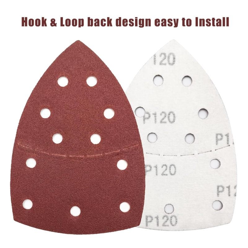 Detail Sander Sandpaper 80-Grit 50-Pack Self-Adhesive Triangular Sanding Pads - Durable Flocking for Efficient Surface Preparation - Perfect Fit for Mouse Sanders for Woodworking DIY Projects - Image 3