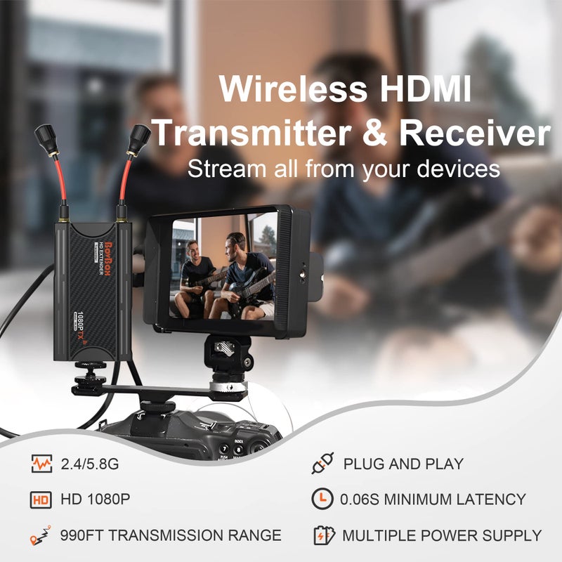 SOLARAE Wireless HDMI Transmitter and Receiver, 1080P Full HD Wireless HDMI Extender Kit, 990FT Range, HDMI Loop Out, IR Control for TV, Projector, Camera - Image 2
