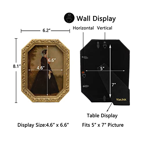 YULINK 5x7 Vintage Picture Frame, Antique Ornate Gold Octagon Photo Frame, for Tabletop and Wall Display, Decorative Retro Home Decor, Old Fashioned Photo Gallery Art - Image 5