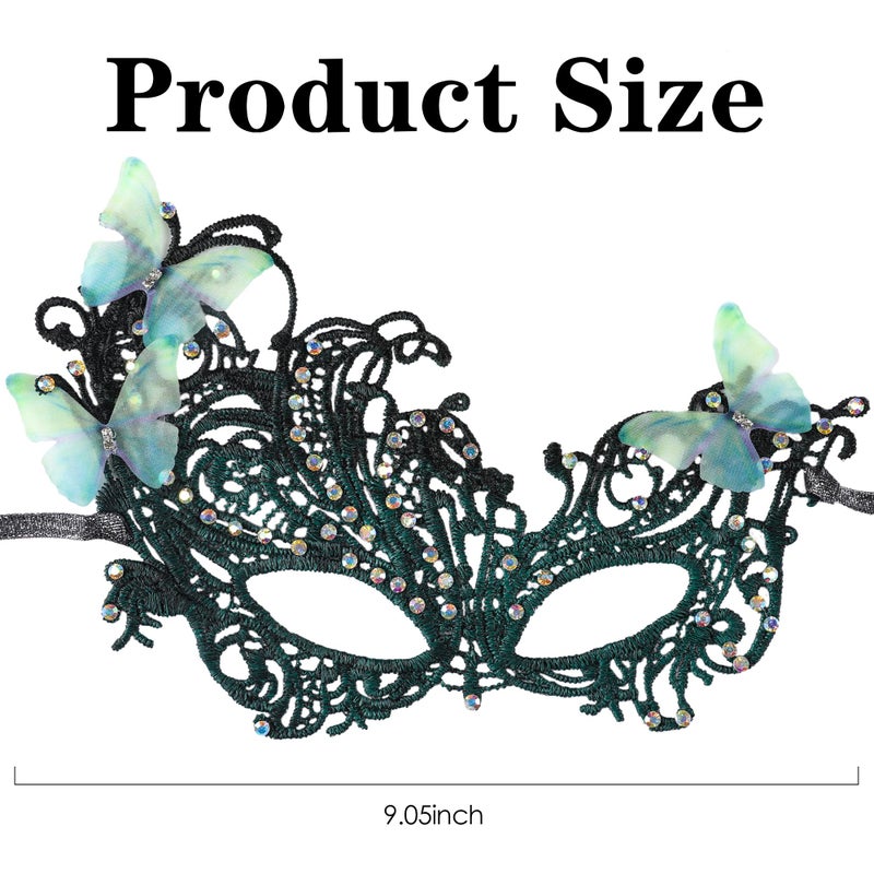 Zinniday Green Lace Masquerade Mask - Handmade Mysterious Colored Rhinestones Vintage Antique Butterfly Mask for Men Women Couples Mardi Evening Prom Ball Halloween Cosplay Wedding Birthday - Image 4