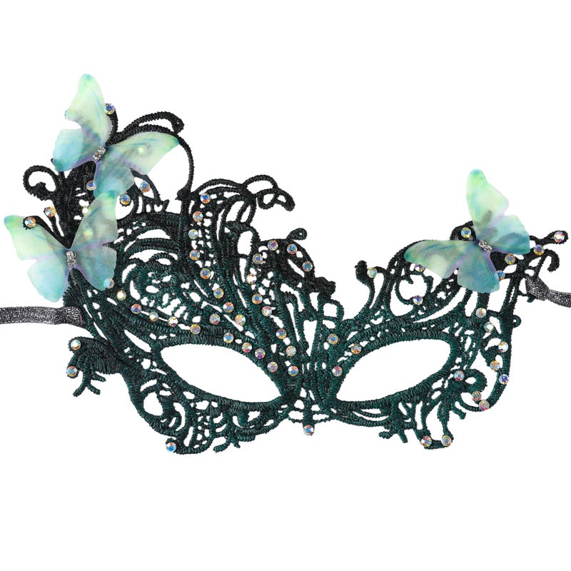 Zinniday Green Lace Masquerade Mask - Handmade Mysterious Colored Rhinestones Vintage Antique Butterfly Mask for Men Women Couples Mardi Evening Prom Ball Halloween Cosplay Wedding Birthday - Image 1