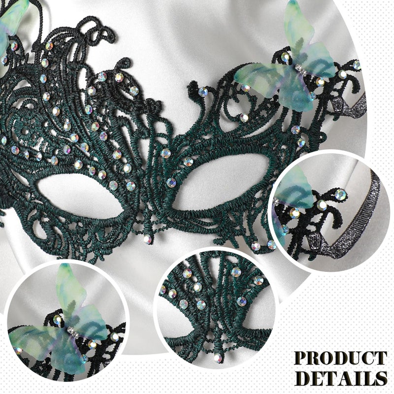 Zinniday Green Lace Masquerade Mask - Handmade Mysterious Colored Rhinestones Vintage Antique Butterfly Mask for Men Women Couples Mardi Evening Prom Ball Halloween Cosplay Wedding Birthday - Image 5