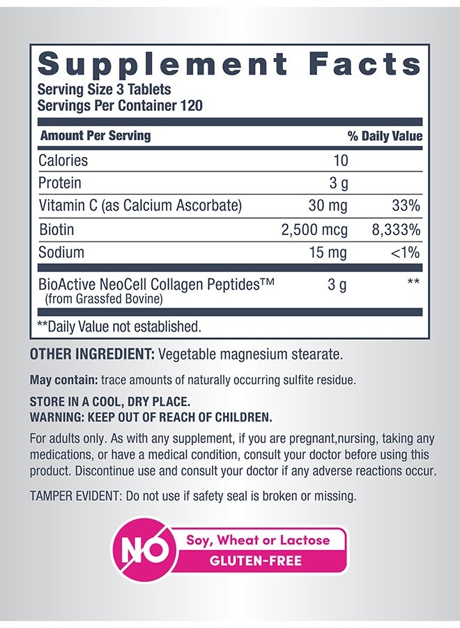 نيوسيل Neocell Grassfed Collagen Peptides + Vitamin C + Biotin | 6g Collagen Type 1 & 3 | 5,000mcg Biotin | Supports Healthy Hair, Skin, Nail & Joints | 360 Tablets - 2 Months Supply - Image 5