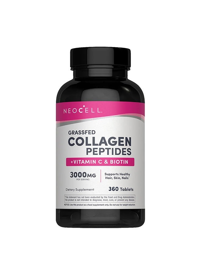 نيوسيل Neocell Grassfed Collagen Peptides + Vitamin C + Biotin | 6g Collagen Type 1 & 3 | 5,000mcg Biotin | Supports Healthy Hair, Skin, Nail & Joints | 360 Tablets - 2 Months Supply - Image 1