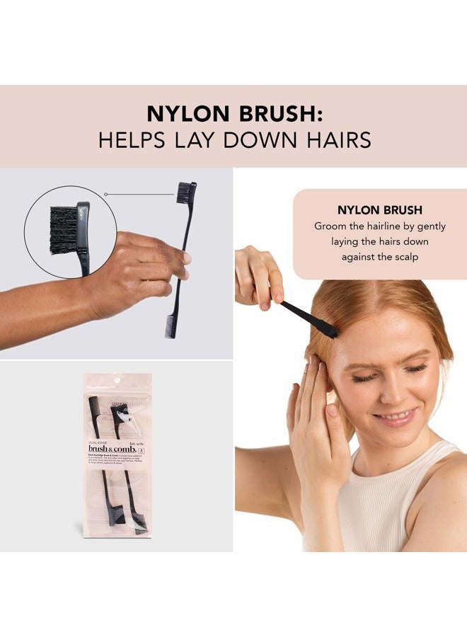 Kitsch Double-Sided Edge Fixer and Hair Styling Brush Set - Soft Nylon Bristles, Dual Edges for Grooming and Taming Flyaways, Combo Pack 2 Pieces (Black) - Image 4