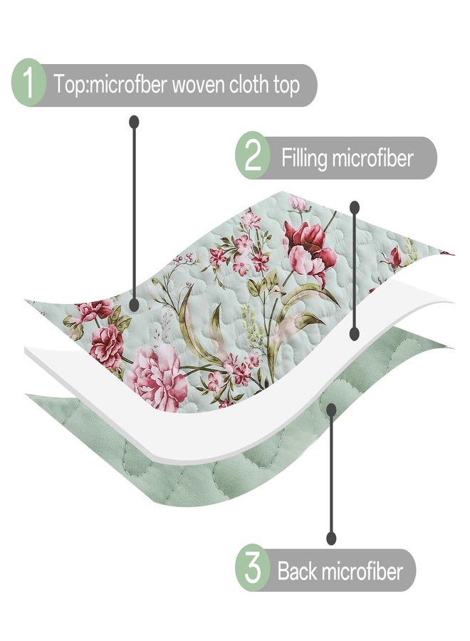 Xruibed Floral Quilt Set King Size, 3PCs Antique Rose Green Bedspread Coverlet Set, Lightweight Soft Microfiber Green Quilt Set with 2 Pillowcases for All Season (King Size 110"x90") - Image 5