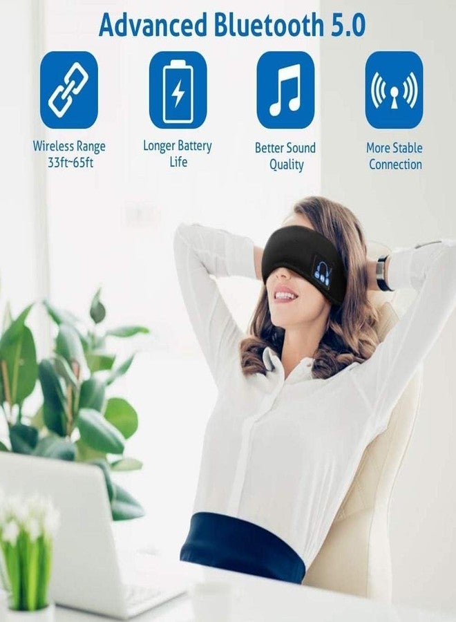 CREWLA قناع نوم لاسلكي مع سماعات بلوتوث من كرولا - عصابة رأس لاسلكية للنوم مزودة بميكروفون مدمج وقماش فائق النعومة، قابلة للتعديل للسفر والتأمل وتخفيف الأرق - أسود - Image 3