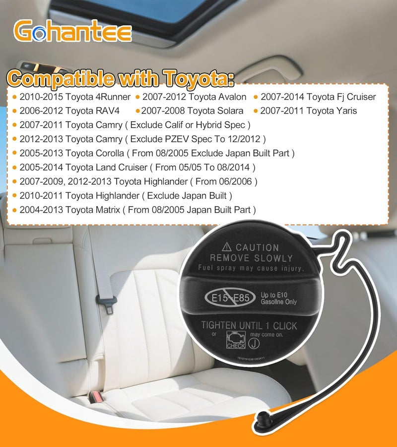 gohantee مجموعة غطاء خزان الوقود gohantee 77300-06040 غطاء غاز متوافق مع تويوتا ولكزس - 4Runner أفالون كامري كورولا هايلاندر ماتريكس RAV4 تاكوما ES350 GS350 GS460 السنوات 2005-2015 مغلق ومفتوح - Image 2