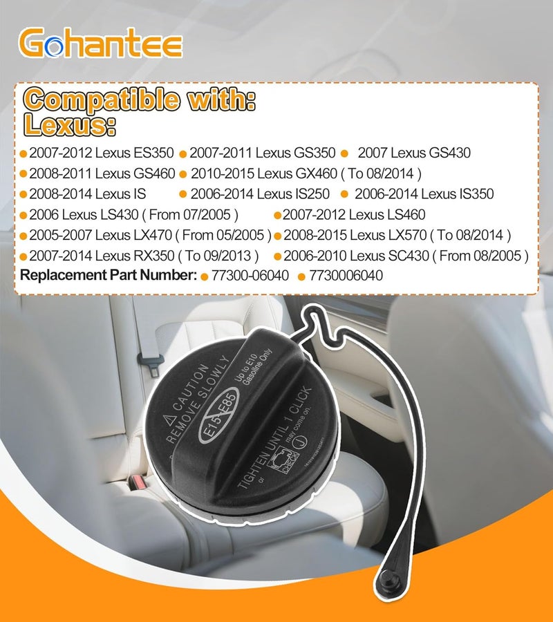gohantee مجموعة غطاء خزان الوقود gohantee 77300-06040 غطاء غاز متوافق مع تويوتا ولكزس - 4Runner أفالون كامري كورولا هايلاندر ماتريكس RAV4 تاكوما ES350 GS350 GS460 السنوات 2005-2015 مغلق ومفتوح - Image 3