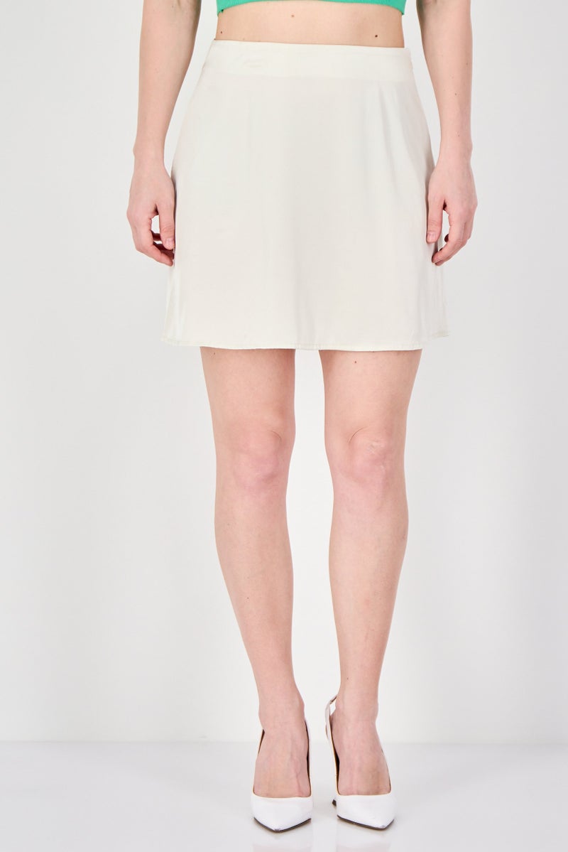 MONKI Women Plain Mini Skirts, Ivory - Image 1