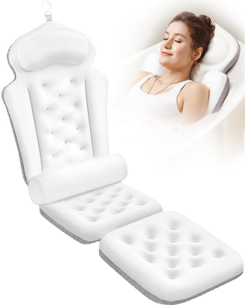 VOXOR Full Body Bath Pillow for Tub, Thick Bathtub Cushion Mat with Neck, Back & Lumbar Support - Luxury Spa Bathroom Accessories, White - Image 1