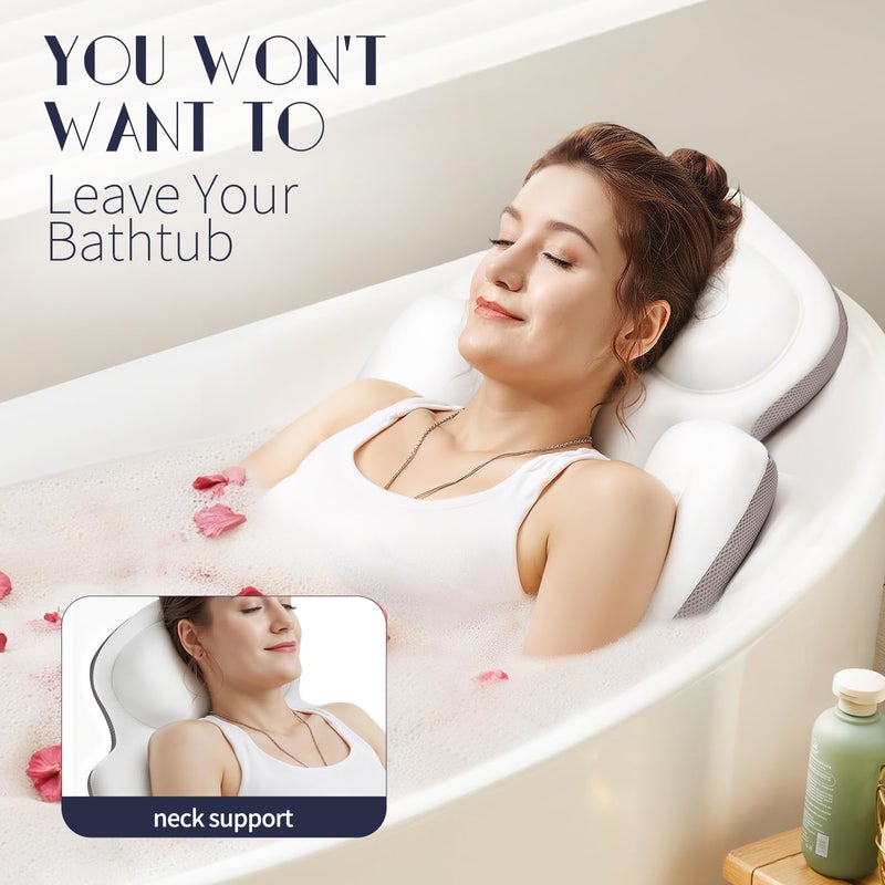 VOXOR Full Body Bath Pillow for Tub, Thick Bathtub Cushion Mat with Neck, Back & Lumbar Support - Luxury Spa Bathroom Accessories, White - Image 4