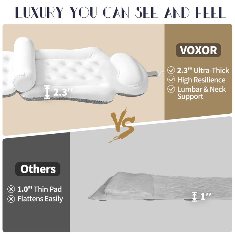 VOXOR Full Body Bath Pillow for Tub, Thick Bathtub Cushion Mat with Neck, Back & Lumbar Support - Luxury Spa Bathroom Accessories, White - Image 5